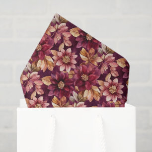 Papel De Seda Flores Hojas Cumpleaños Oro Borgoña