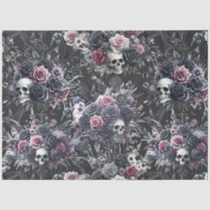 Papel De Seda Flores húmedas góticas, cráneos y cuervos