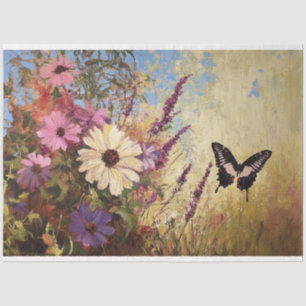 Papel De Seda Flores Impresionistas y Mariposa Decoupage