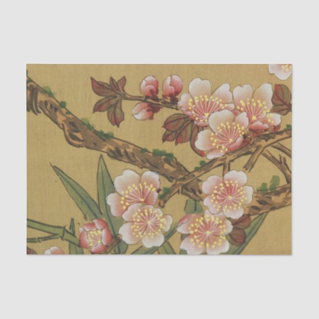 Papel De Seda Flores Japonesas Asiáticas de Flor de Cerezo Vinta (Anverso)