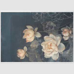 Papel De Seda Flores Lotus y efectos de medios mixtos azules y d