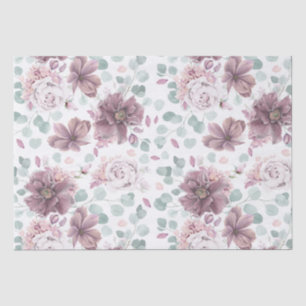 Papel De Seda Flores Malva y Vegetación Elegante
