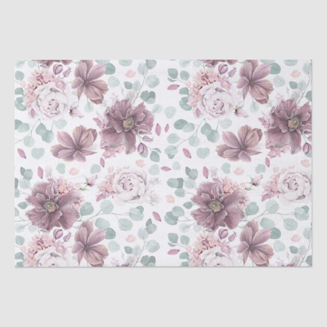 Papel De Seda Flores Malva y Vegetación Elegante (Anverso)