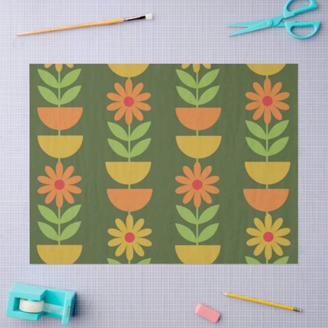 Papel De Seda Flores Mid Mod con semicírculos geométricos  (Artesanía)