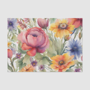 Papel De Seda Flores mixtas de color de agua vintage en flor