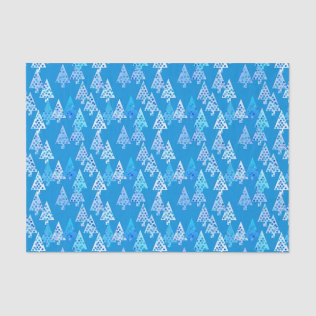 Papel De Seda Flores modernas árboles de Navidad - azul ceruleño (Anverso)