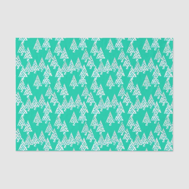 Papel De Seda Flores modernas árboles de Navidad - verde marino (Anverso)