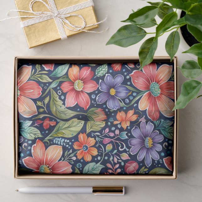 Papel De Seda Flores modernas multicolores (Regalo )