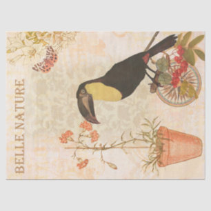 Papel De Seda Flores modernas rosadas y pájaro