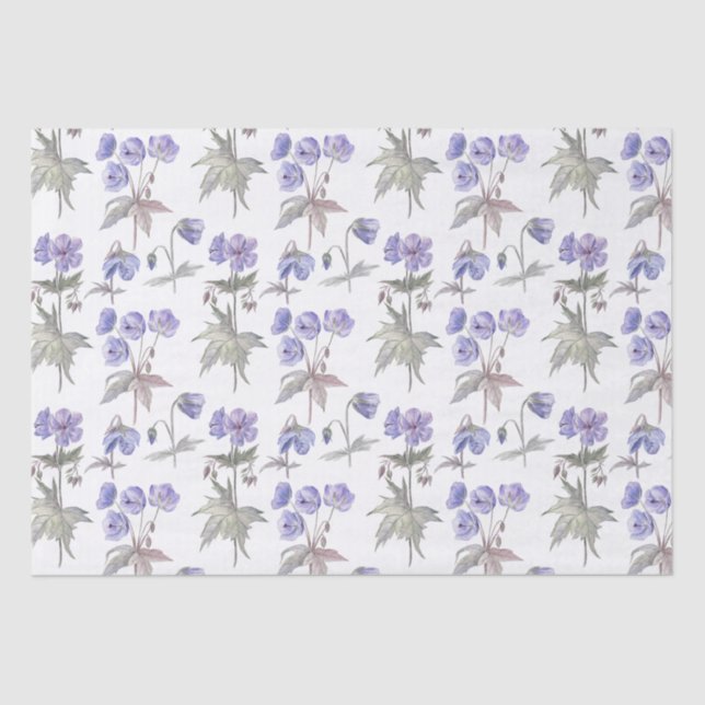 Papel De Seda Flores Moradas Elegantes y Estilizadas en Acuarela (Anverso)