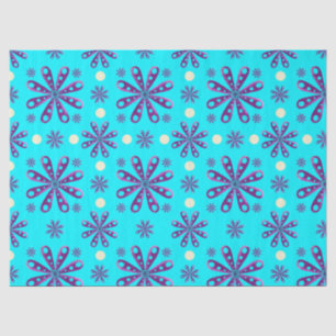 Papel De Seda Flores Moradas Retro sobre Fondo Azul