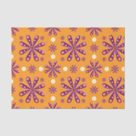 Papel De Seda Flores Moradas Retro sobre Fondo Naranja