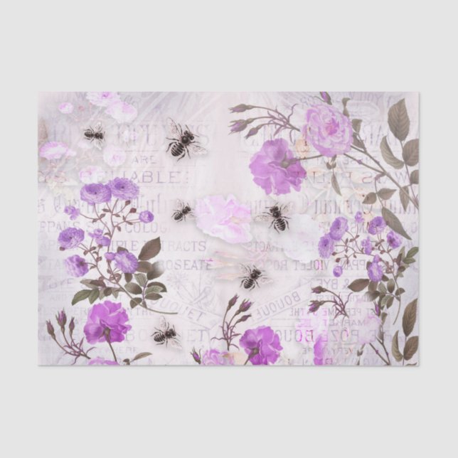 Papel De Seda Flores moradas y abejas (Anverso)