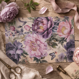 Papel De Seda Flores Moradas y Mariposas Decoupage Vintage