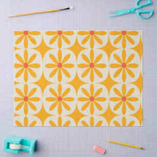 Papel De Seda Flores Naranjas Retro Groovy con Estallidos de Est