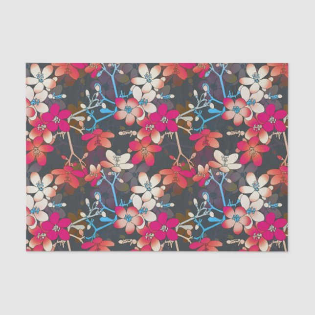 Papel De Seda Flores Naranjas trópicas elegantes (Anverso)