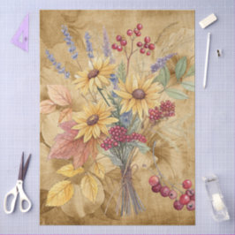 Papel De Seda Flores naturales de color de agua caen en el perga