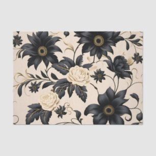 Papel De Seda Flores negras en el patrón beige