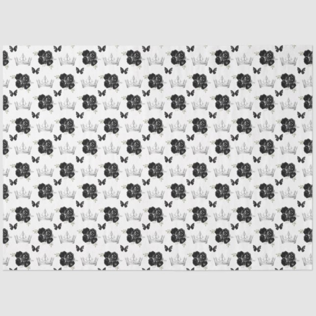 Papel De Seda Flores Negras y Coronas de Plata (Anverso)