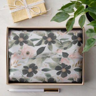Papel De Seda Flores negras y rosa caparazón