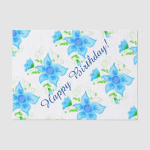 Papel De Seda Flores Oscuras Y Azules Claras