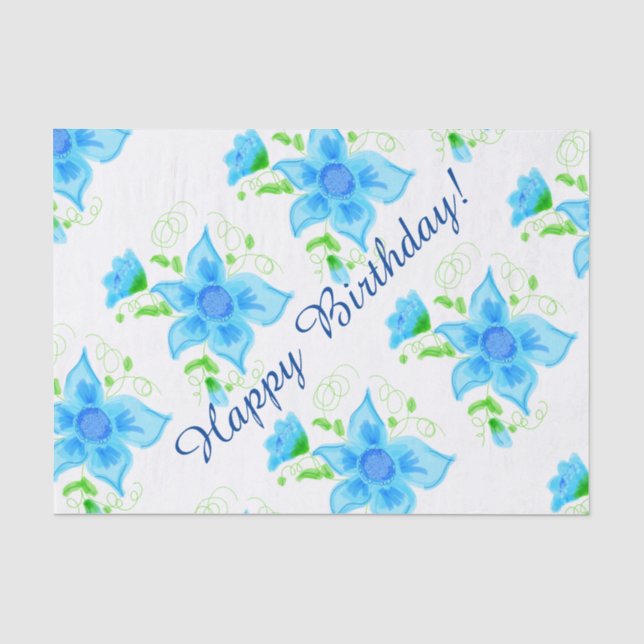 Papel De Seda Flores Oscuras Y Azules Claras (Anverso)