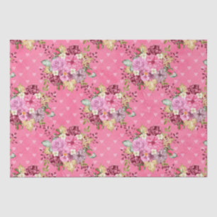 Papel De Seda Flores Otoñales de Acuarela Rosa y Púrpura