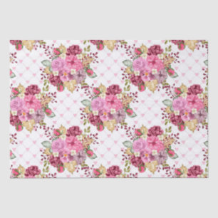 Papel De Seda Flores Otoñales de Acuarela Rosa y Purpura