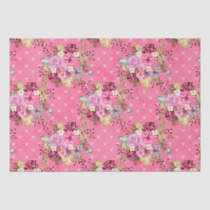 Papel De Seda Flores otoñales rosa y morada acuarela