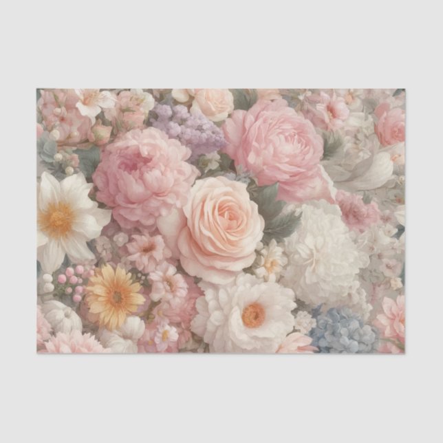Papel De Seda Flores Pastel Shabby Chic Rosa Boda Floral (Anverso)