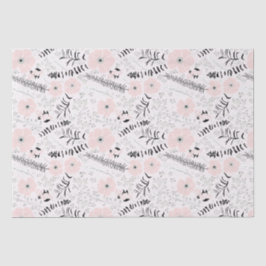 Papel De Seda Flores Patrón Botánico Negro Rosa