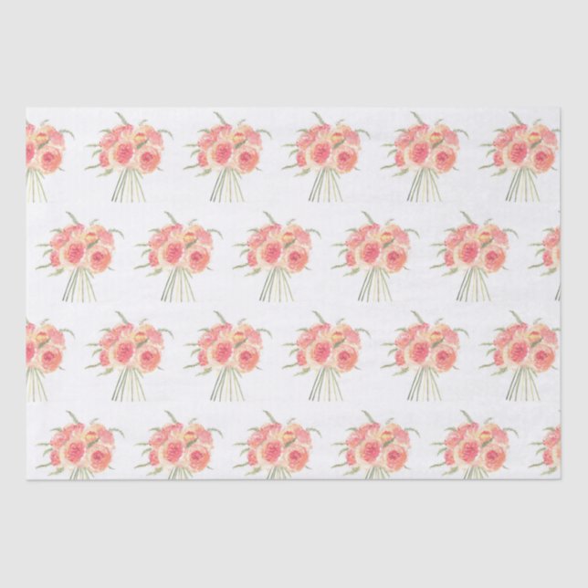 Papel De Seda Flores peónicas pastel boda rústico acuarela (Anverso)