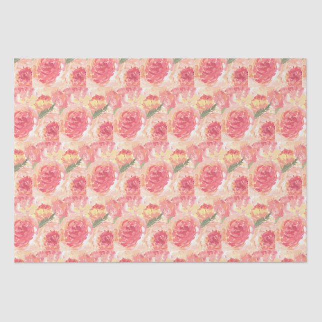 Papel De Seda Flores peónicas pastel boda rústico acuarela (Anverso)