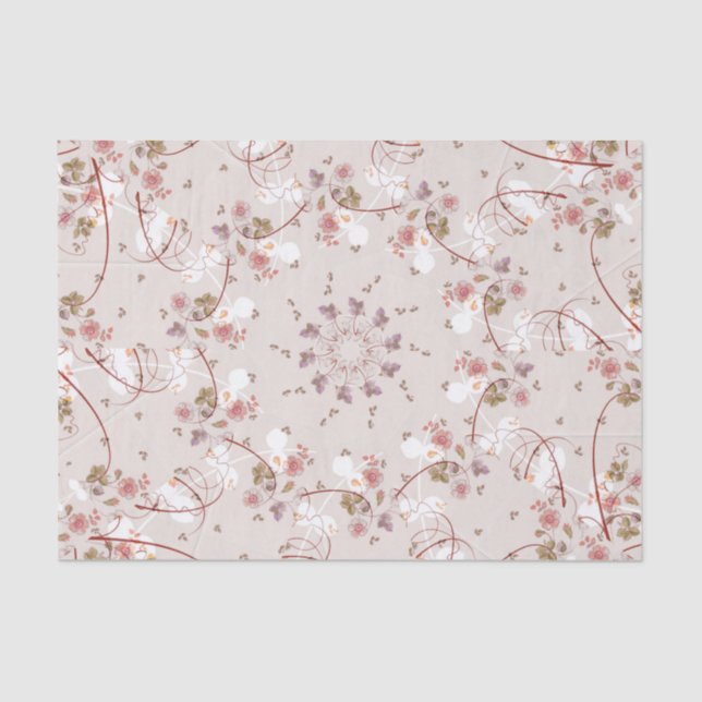 Papel De Seda Flores pequeñas y bañeras rosas anticuadas (Anverso)