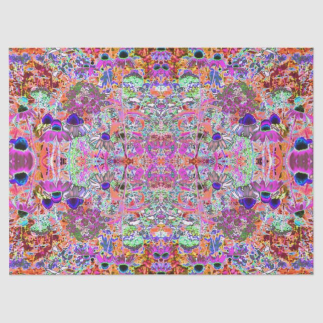 Papel De Seda Flores psicodélicas de jardín verde de cal y rosa  (Anverso)