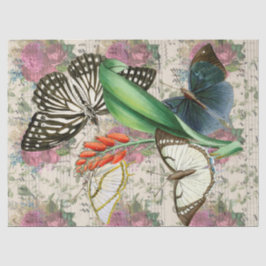 Papel De Seda Flores púrpura, mariposas con música descompuesta