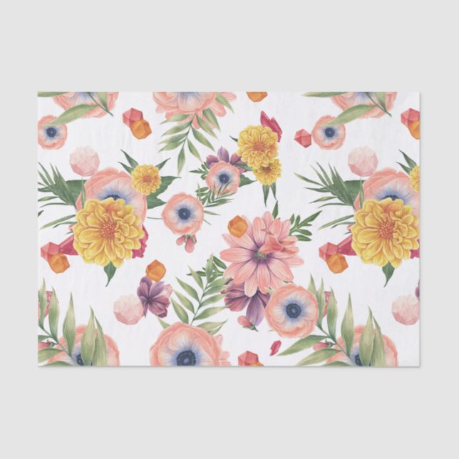 Papel De Seda Flores Púrpura Rosa Y Amarilla (Anverso)