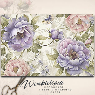 Papel De Seda Flores púrpura vintage y descomposición de maripos