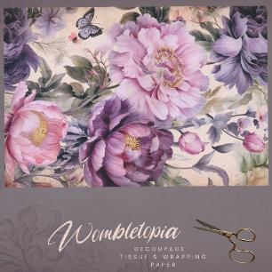 Papel De Seda Flores Púrpura Vintage Y Desnudos De Mariposas