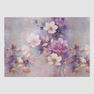 Papel De Seda Flores púrpuras de oro blanco