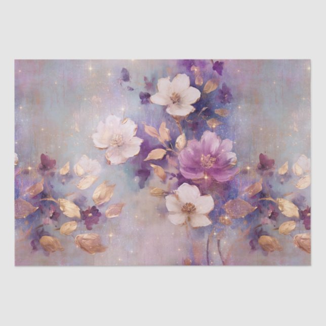 Papel De Seda Flores púrpuras de oro blanco (Anverso)