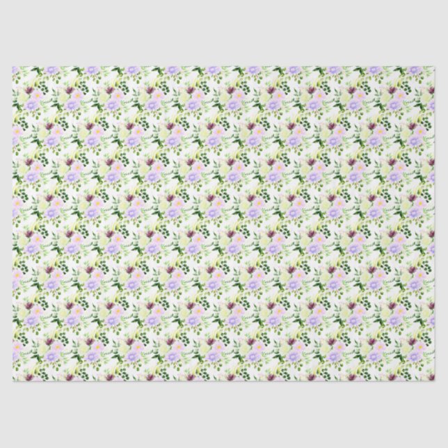 Papel De Seda Flores púrpuras de primavera con follaje (Anverso)
