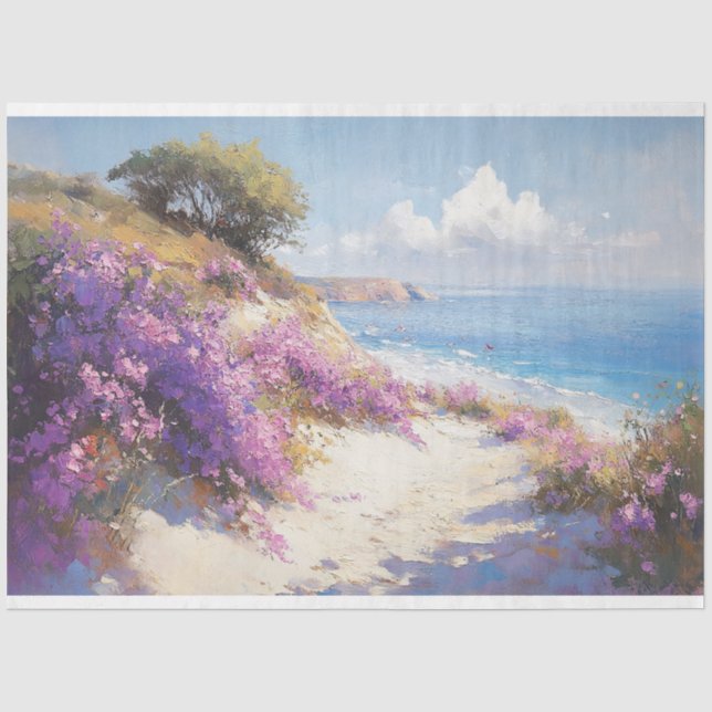 Papel De Seda Flores púrpuras en la playa Decoupage (Anverso)