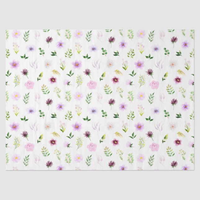 Papel De Seda Flores púrpuras y patrón de follaje (Anverso)