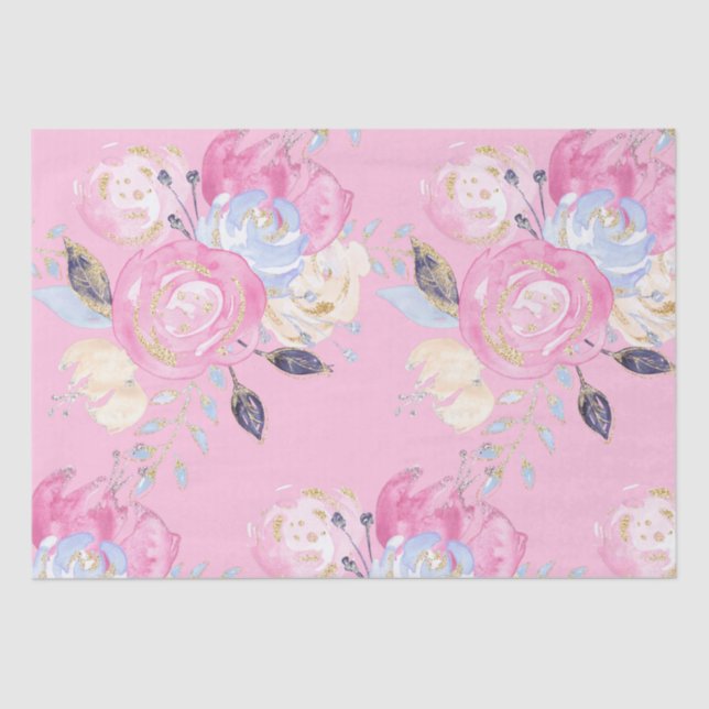 Papel De Seda Flores Purpurinas Pastel Gold (Anverso)
