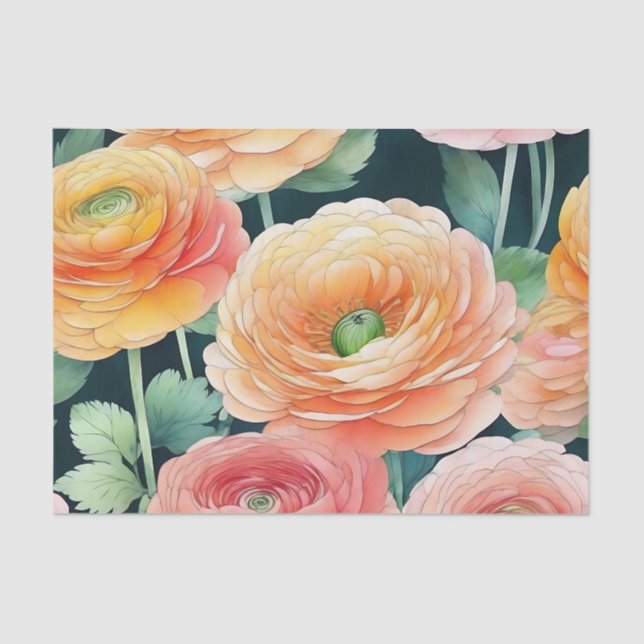 Papel De Seda Flores Ranunculus Delicadas (Anverso)