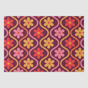 Papel De Seda Flores Retro Coloridas sobre Patrón Vintage Ogee 