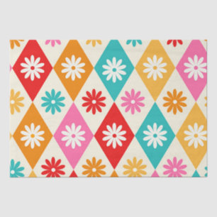 Papel De Seda Flores Retro en Patrón de Diamantes de Siglo XX