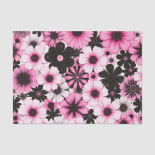 Papel De Seda Flores retro en rosa y negro
