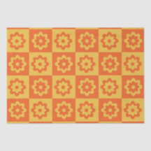 Flores retro Naranja amarillo a cuadros